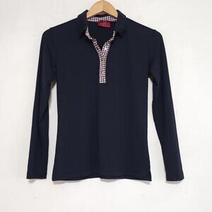 Brendratti Arianna Polo Top Black Long Sleeve Plaid Italy Womens 42